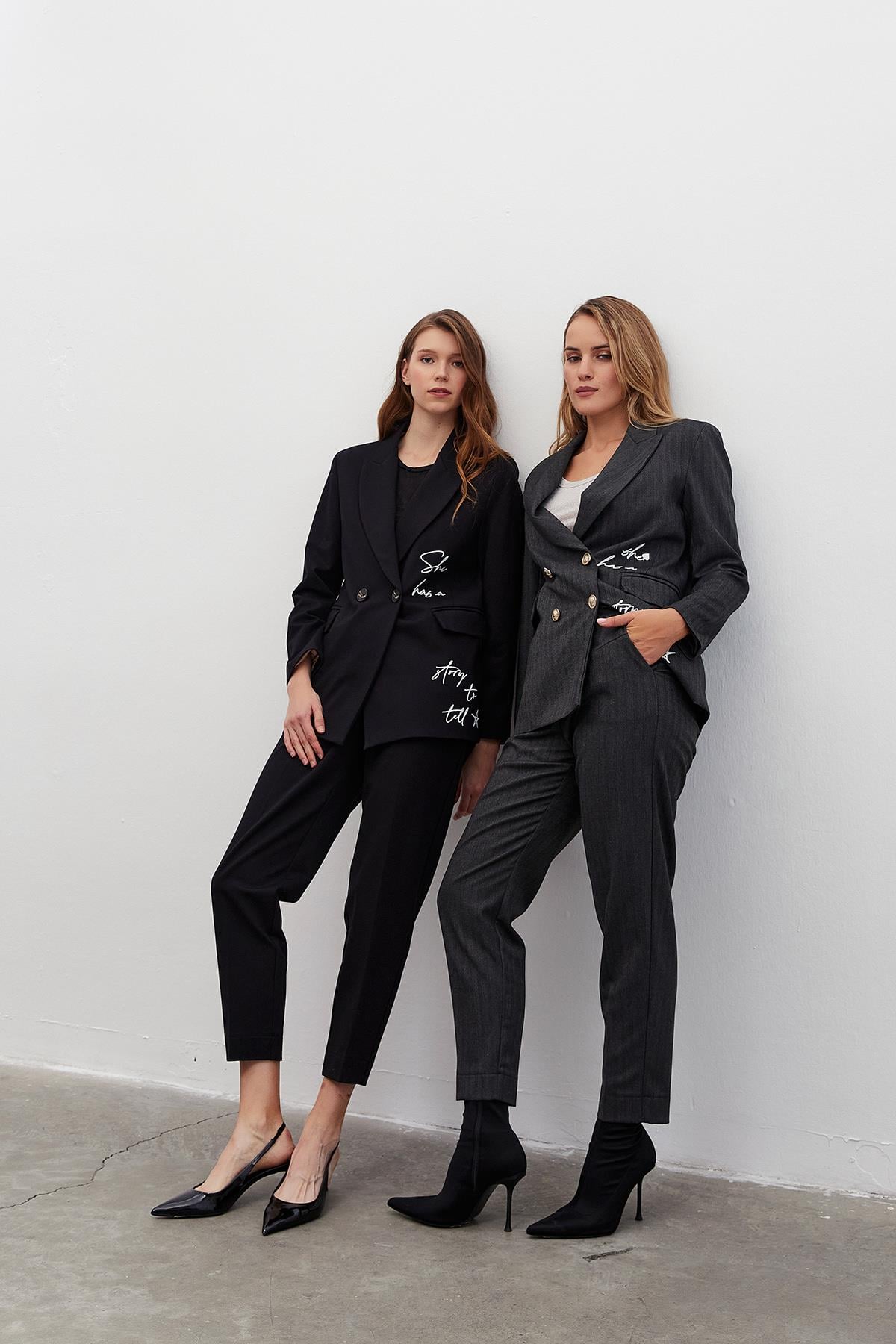Oversize Kruvaze Ceket Pantolon İkili Takım Antrasit