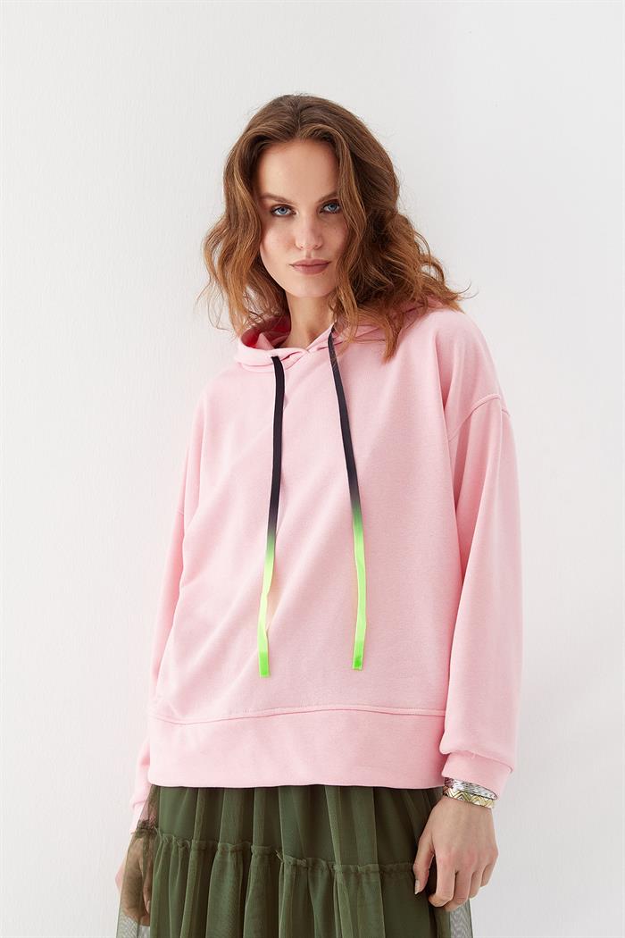 Baskılı Kapüşonlu Sweatshirt Pembe