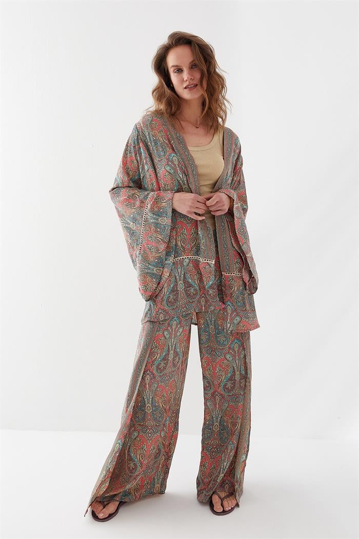 Desenli Kimono Pantolon Takım Multicolor