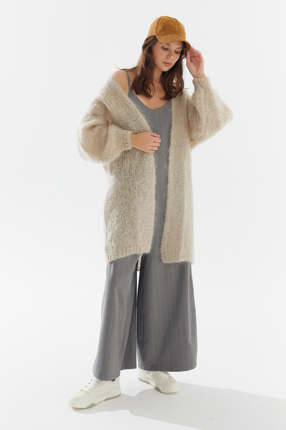 İthal Angora Uzun Hırka Bej