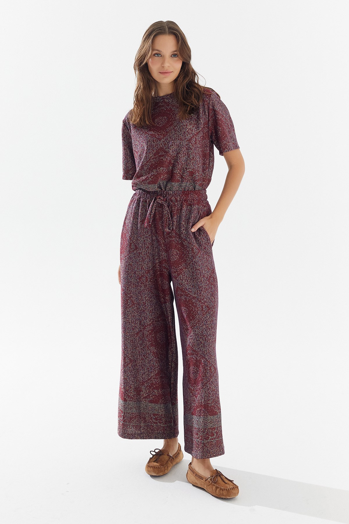 İthal Bisiklet Yaka Silim Triko T-shirt Bordo