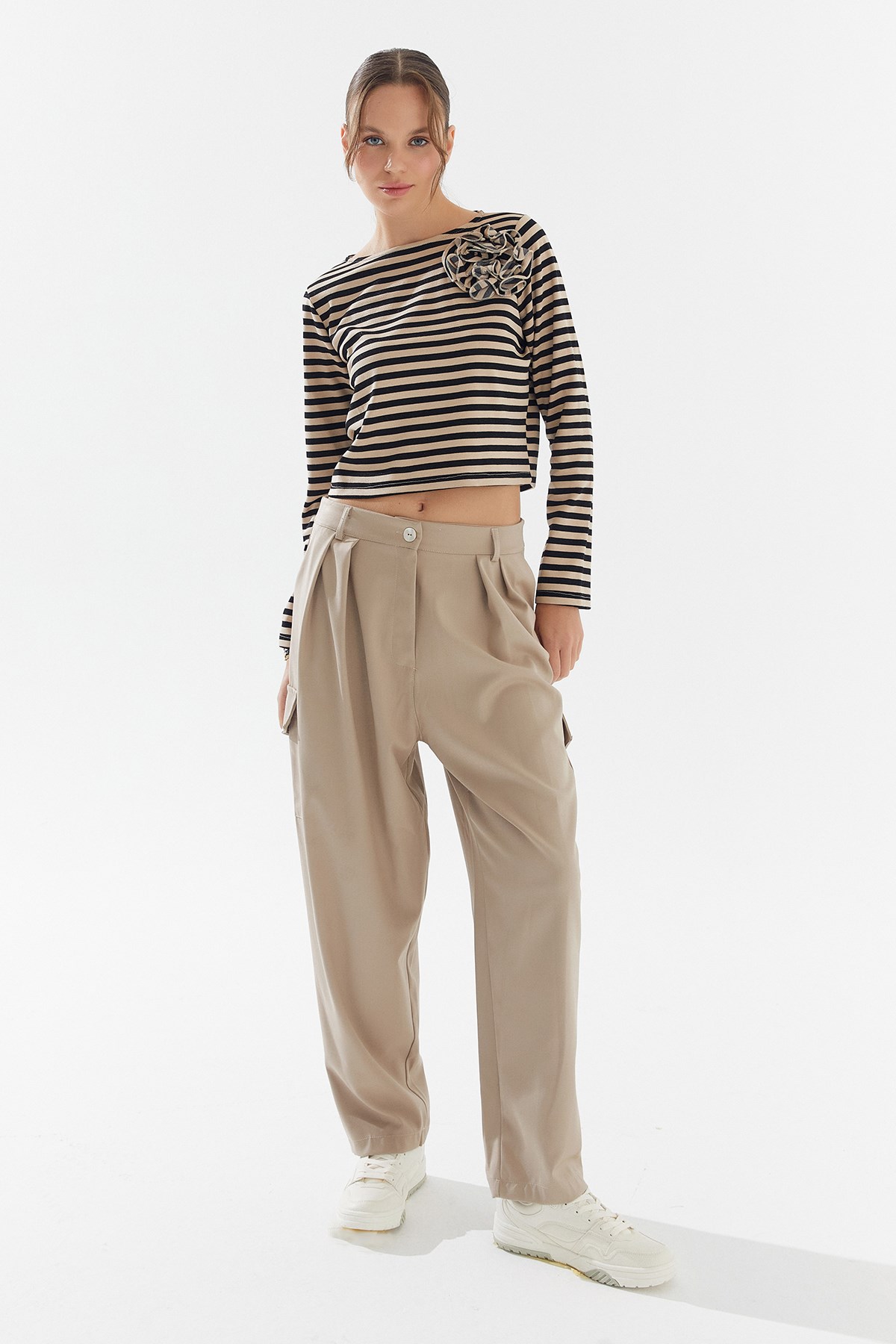 İthal Yan Cep Detaylı Pantolon Bej