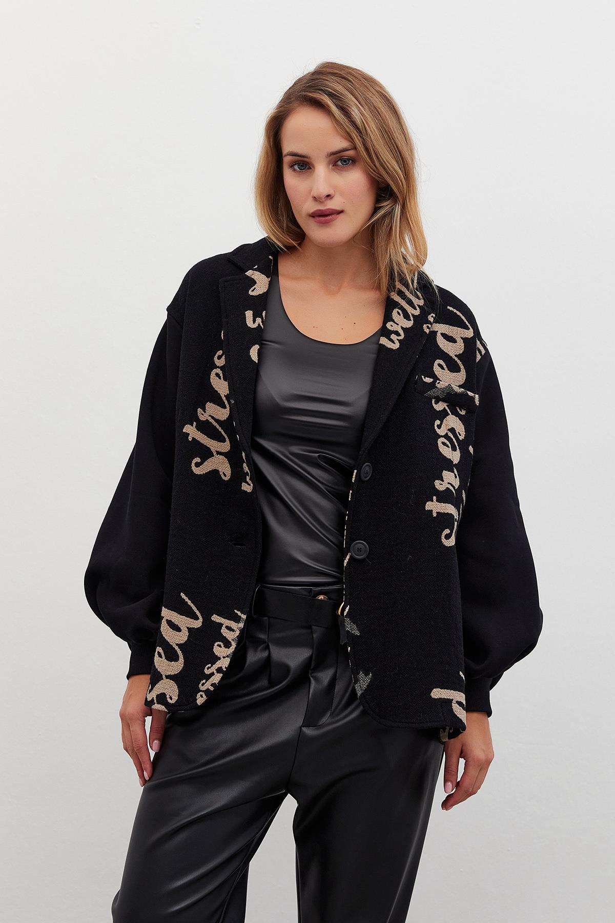 Oversize Balon Kol Ceket Siyah
