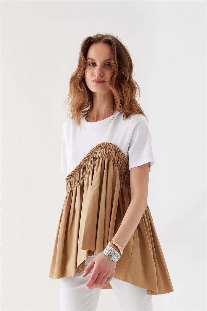 Parçalı T-Shirt Camel
