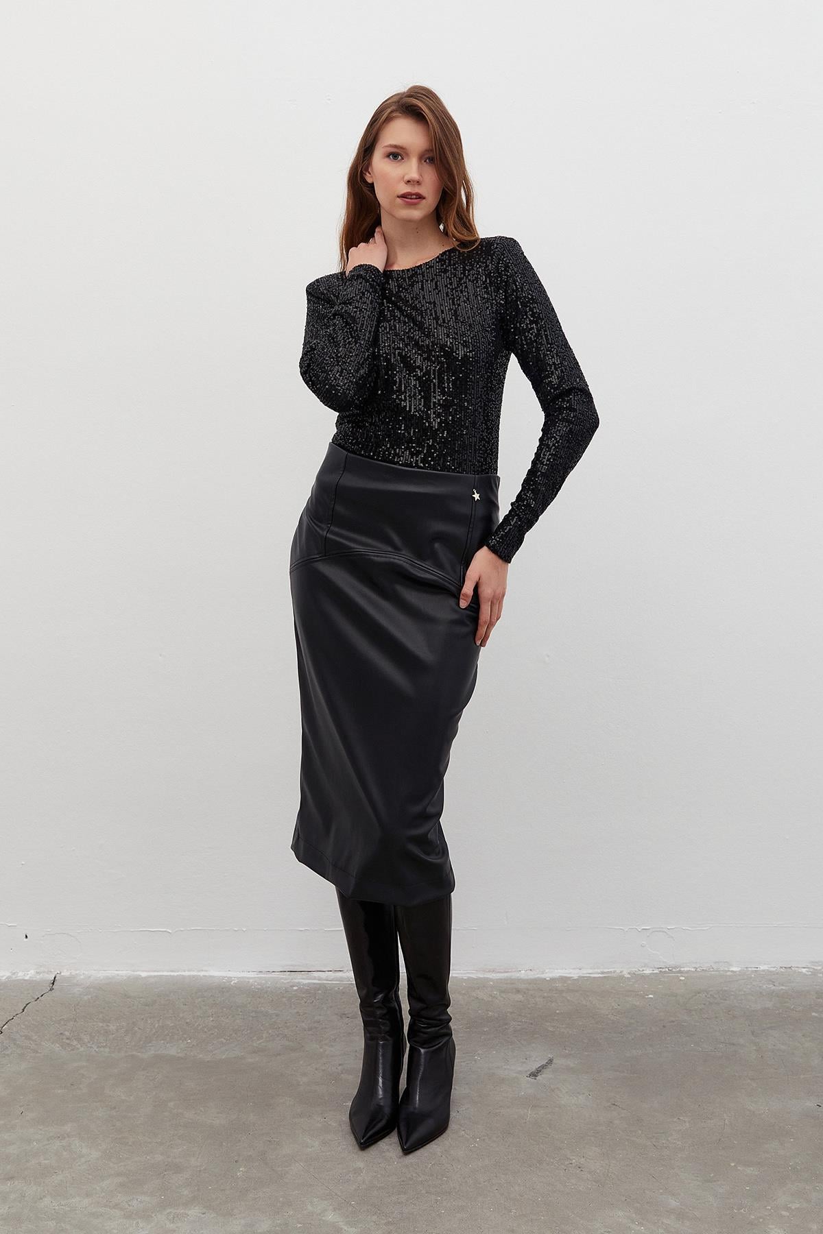 Suni Deri Kalem Etek Siyah