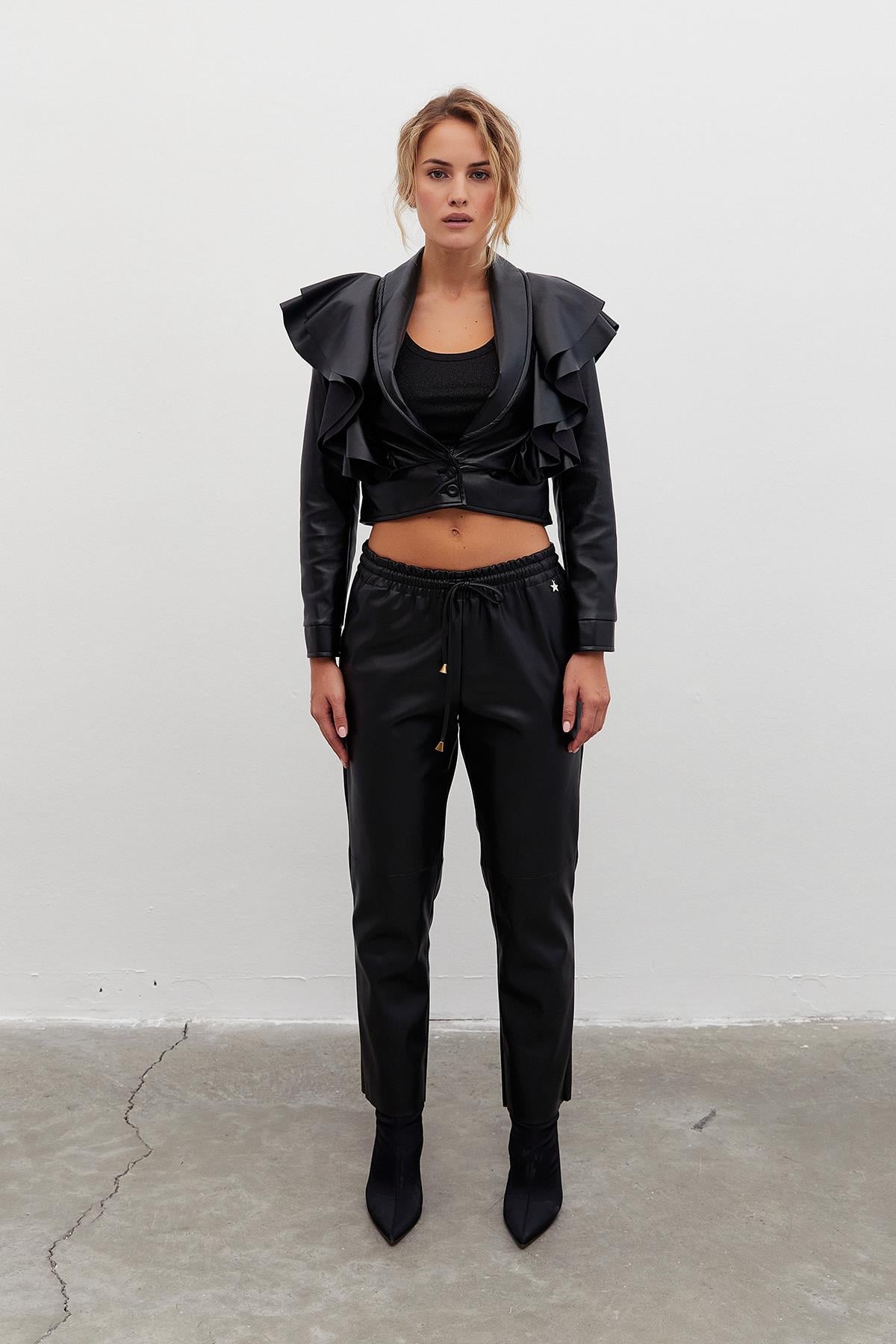 Suni Deri Pantolon Siyah