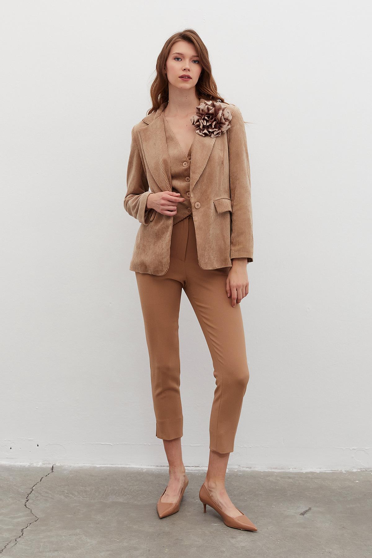 Yüksek Bel Kumaş Pantolon Camel