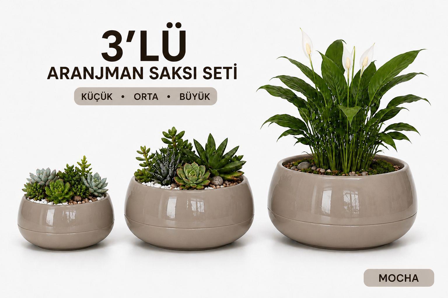 Plastik Aranjman Saksı Seti 3 Boy