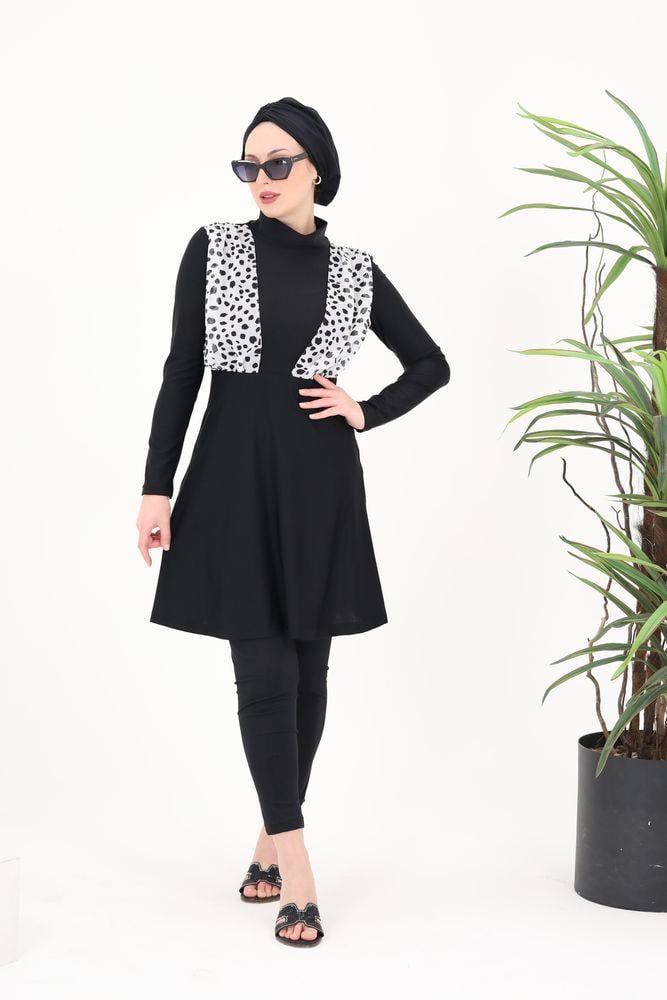 NALAN ŞİFON DETAYLI DALMAÇYA DESEN TASARIM TESETTÜR İKİLİ MAYO TAKIMI