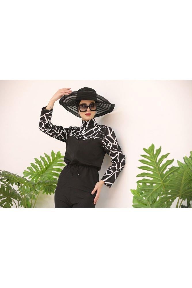 Dream Geometrik Desen Tasarım Tesettür Paraşüt Kumaş Tulum Mayo