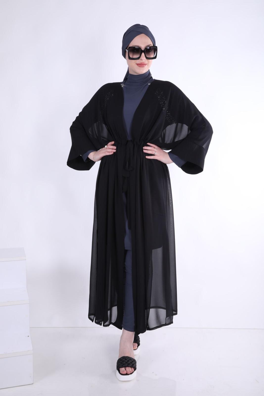 Basic Bağcıklı Siyah Tasarım Tesettür Pareo