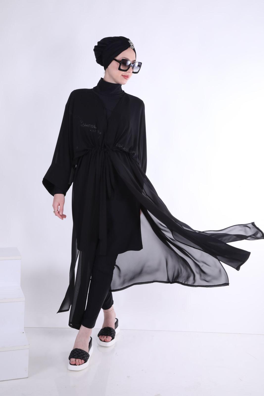 Basic Bağcıklı Siyah Tasarım Tesettür Pareo