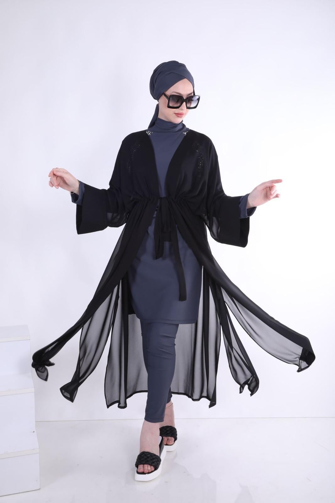 Basic Bağcıklı Siyah Tasarım Tesettür Pareo