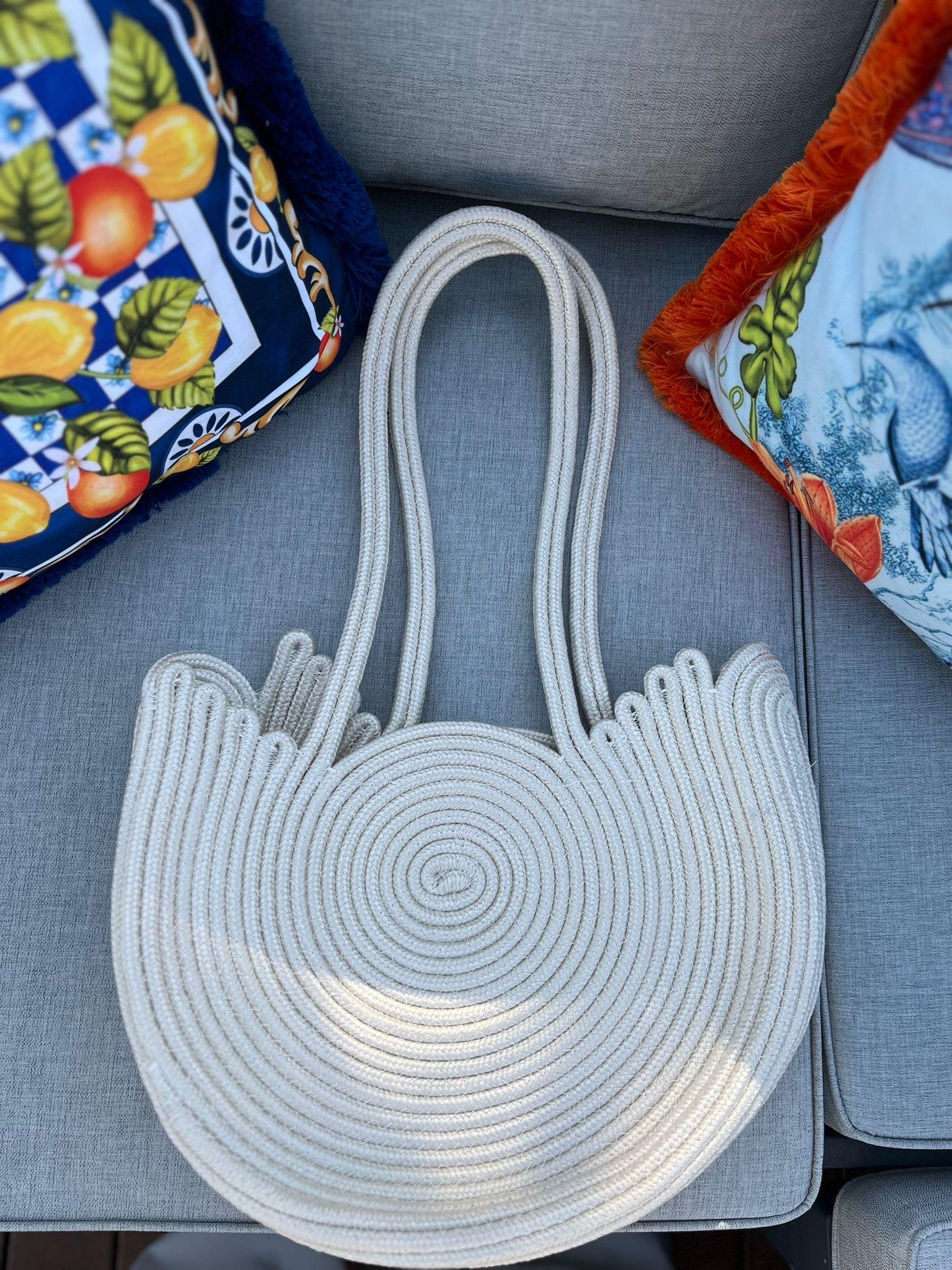 Beyaz Hasır Plaj Çantası | NS Tasarim