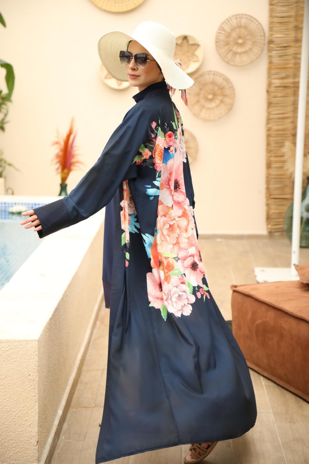 Çiçekli Pano Desen Kimono