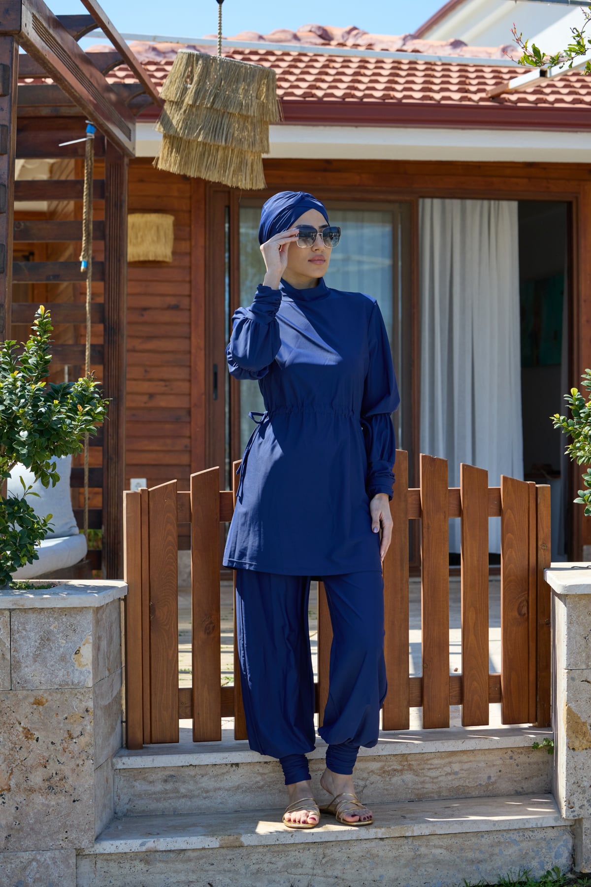 Diana Büzgülü Lacivert Tasarım Tesettür Mayo Takım