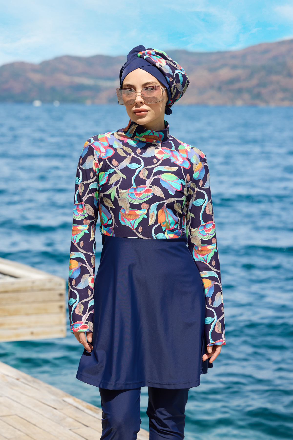 Ebru Model Lycralı Tasarım Tesettür İkili Mayo Takım