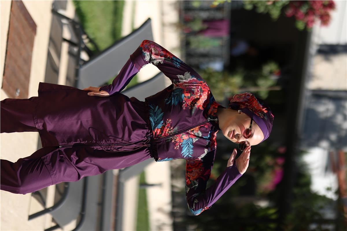 Etnik Model Spor Lycralı Tasarım Tesettür İkili Mayo Takım