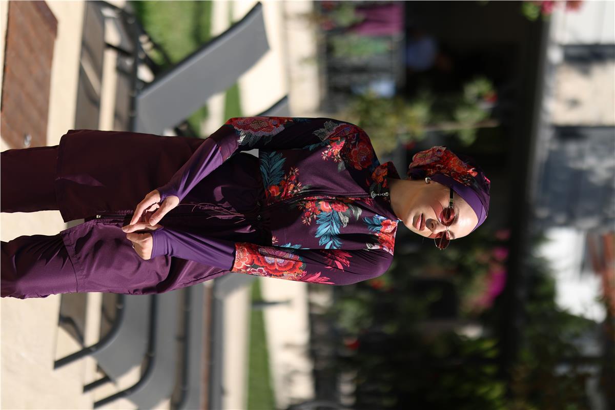 Etnik Model Spor Lycralı Tasarım Tesettür İkili Mayo Takım