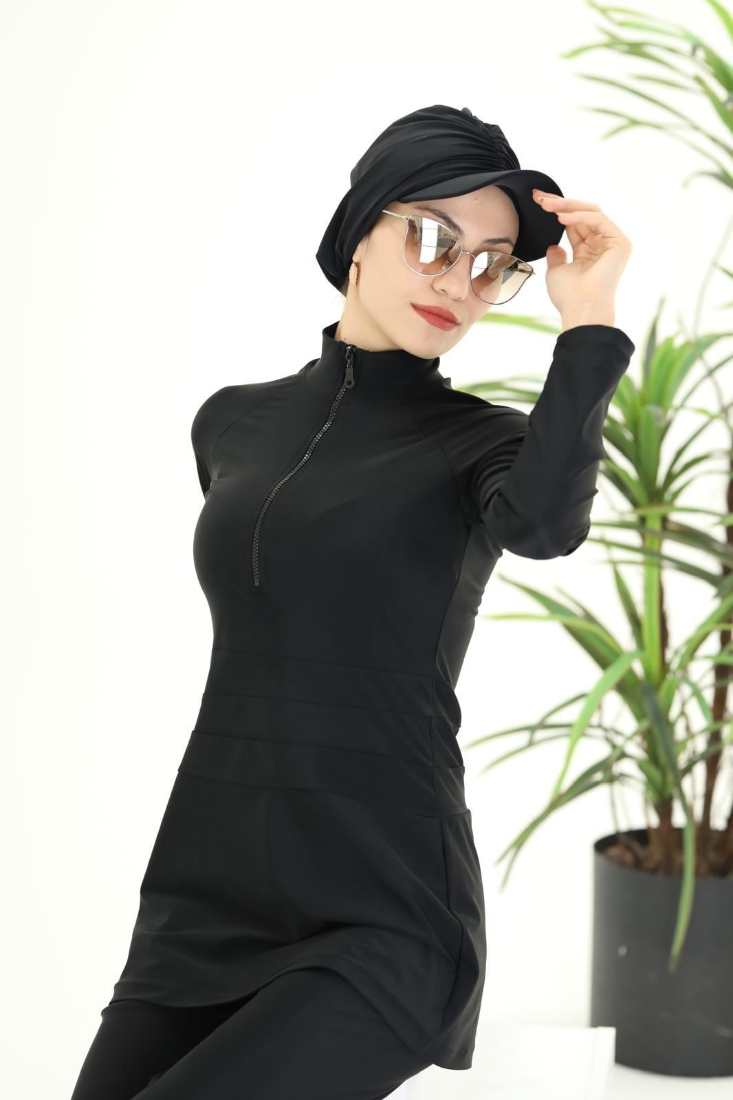 Golf Siyah Tasarım Tesettür Mayo Takım