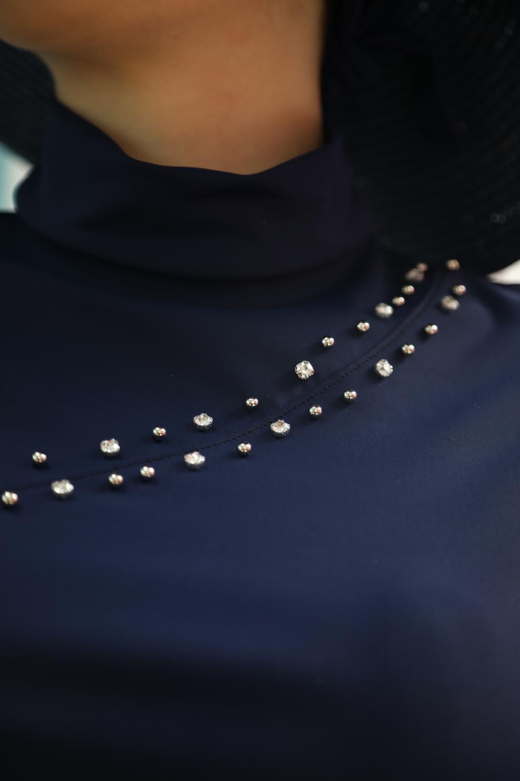 Lacivert Çakım Taşlı Tasarım Testtür Mayo Takım