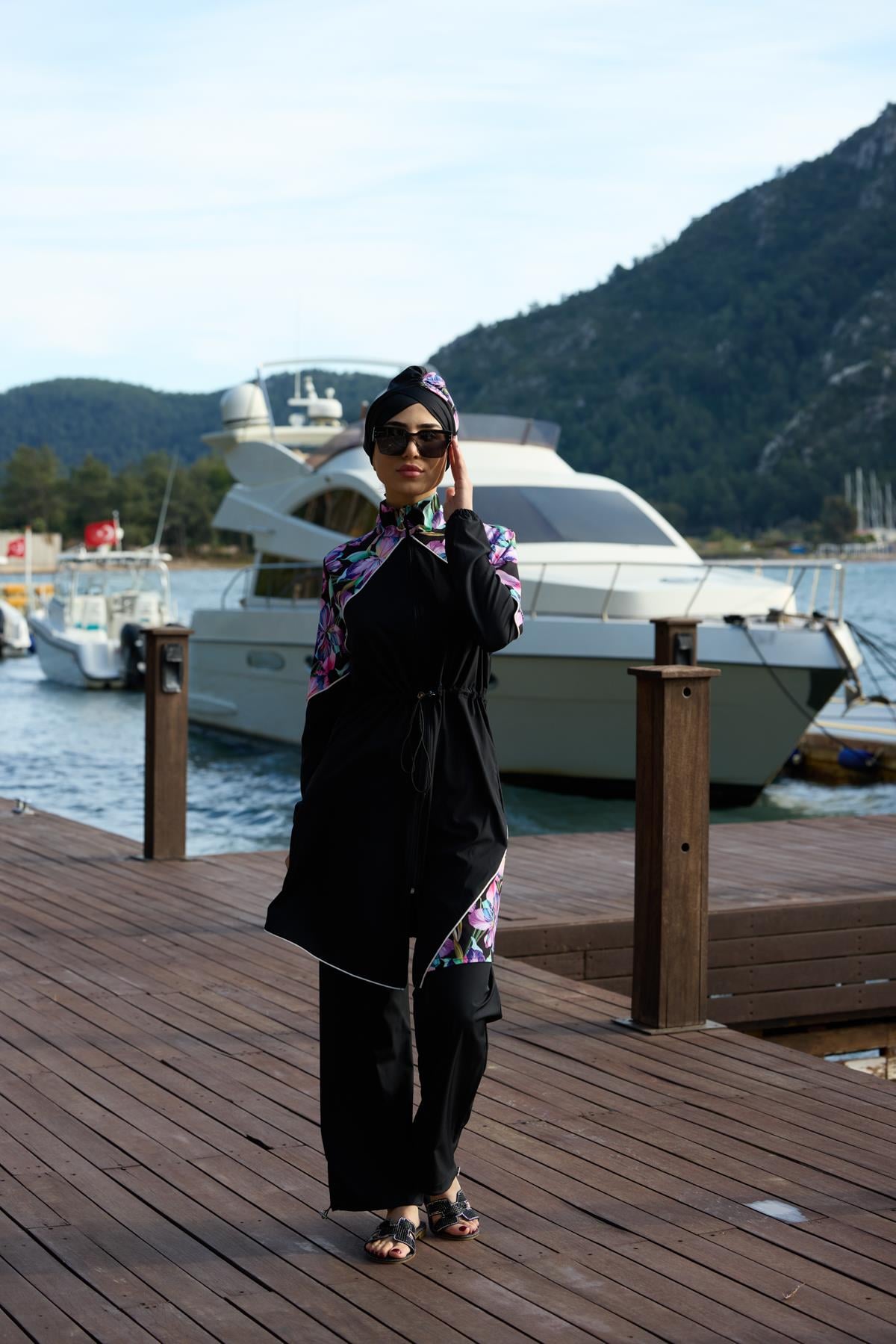 Lilya Desen Spor Lycralı Tasarım Tesettür İkili Mayo Takım