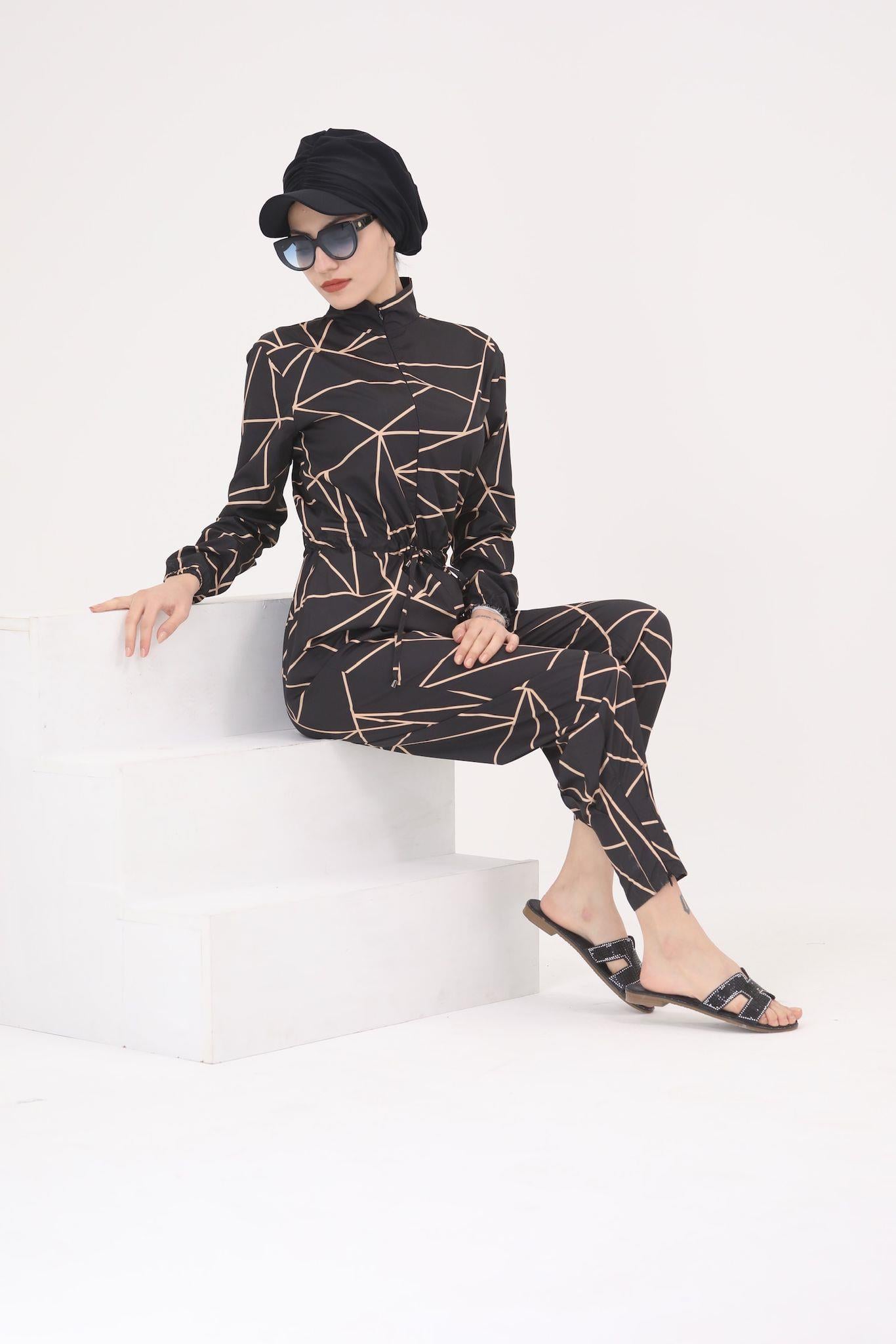 Pramit Desen Tasarım Tesettür Paraşüt Kumaş Tulum Mayo