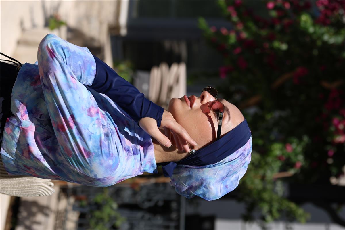 Viona Model Lila Spor Lycralı Tasarım Tesettür İkili Mayo Takım