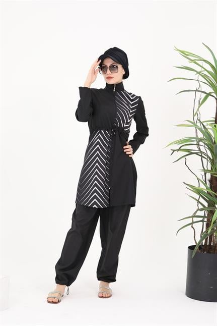 Elena Balık Sırtı Desenli Tasarım Tesettür Paraşüt Kumaş Ikili Mayo Takım 363