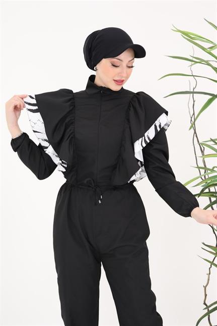 Star Çizgili Model Tasarım Tesettür Paraşüt Kumaş Tulum Mayo