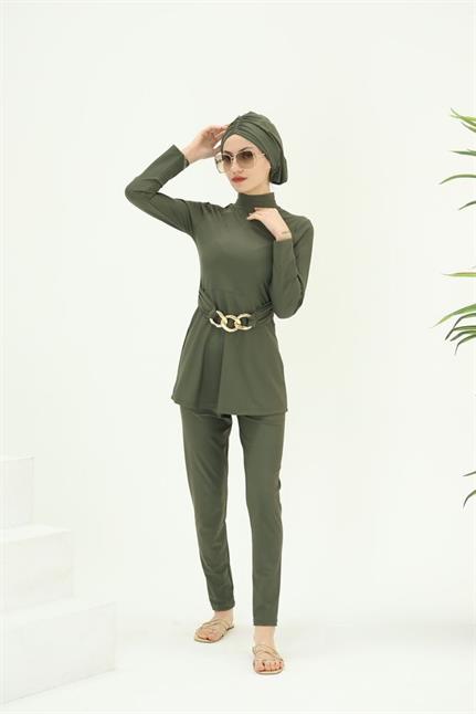 Fulya Zincir Detaylı Ikili Tasarım Tesettür Takım Mayo