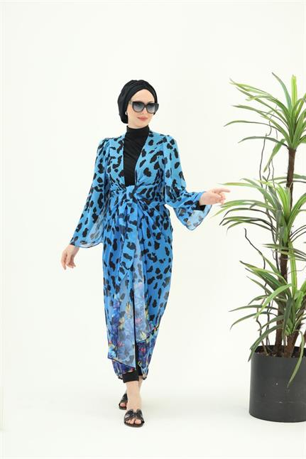 Laura Mavi Leopar Desen Pareo