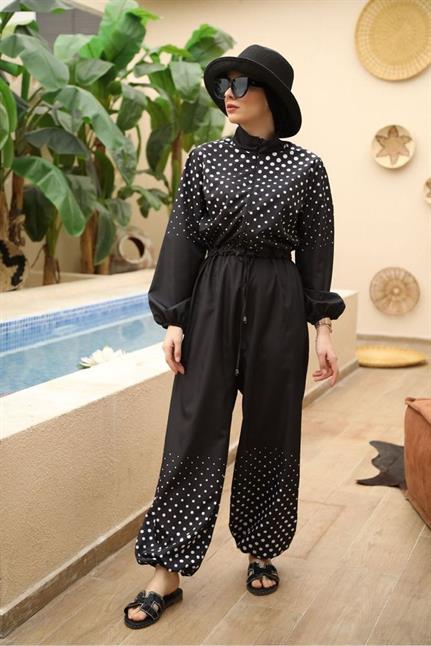 Puantiye Desen Tasarım Tesettür Paraşüt Kumaş Tulum Mayo