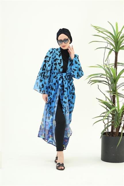 Laura Mavi Leopar Desen Pareo