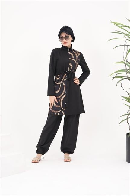 Elena Halka Desenli Tasarım Tesettür Paraşüt Kumaş Ikili Mayo Takım 363