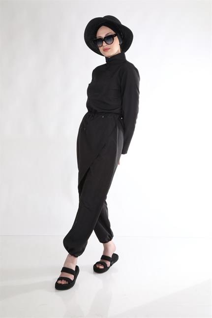 Allerli Siyah Tasarım Tesettür Tulum Mayo