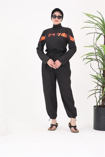 Floria Alev Şeritli Tasarım Tesettür Paraşüt Kumaş Tulum Mayo