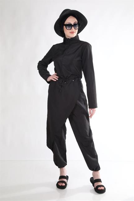 Allerli Siyah Tasarım Tesettür Tulum Mayo