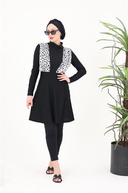 NALAN ŞİFON DETAYLI DALMAÇYA DESEN TASARIM TESETTÜR İKİLİ MAYO TAKIMI