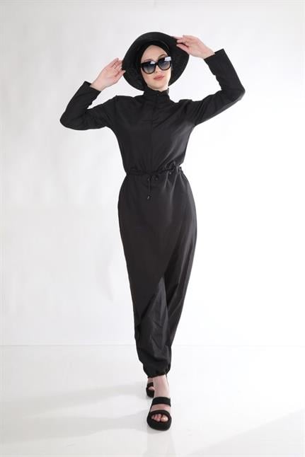 Allerli Siyah Tasarım Tesettür Tulum Mayo