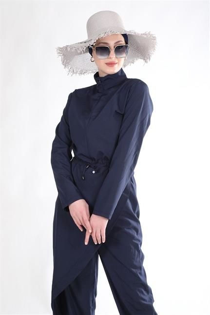 Allerli Lacivert Tasarım Tesettür Paraşüt Kumaş Tulum Mayo