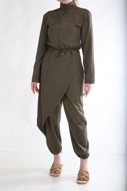 Allerli Haki Tasarım Tesettür Tulum Mayo