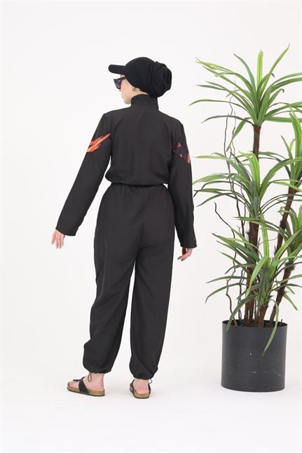 Floria Alev Şeritli Tasarım Tesettür Paraşüt Kumaş Tulum Mayo