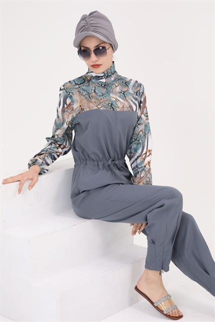 Dream Gri Desen Tasarım Tesettür Paraşüt Kumaş Tulum Mayo