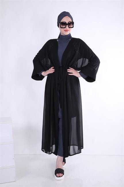 Basic Bağcıklı Siyah Tasarım Tesettür Pareo