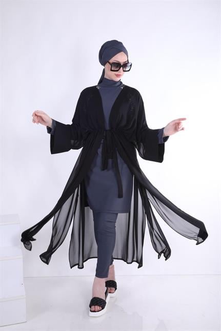 Basic Bağcıklı Siyah Tasarım Tesettür Pareo