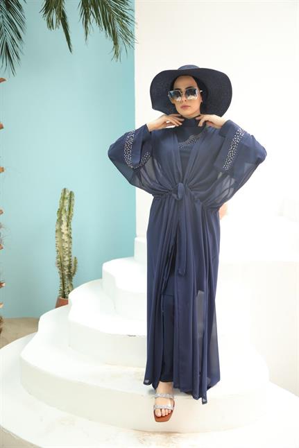 Basic Lacivert Kadın Taşlı Tasarım Tesettür Pareo