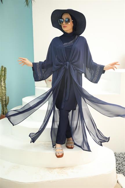 Basic Lacivert Kadın Taşlı Tasarım Tesettür Pareo