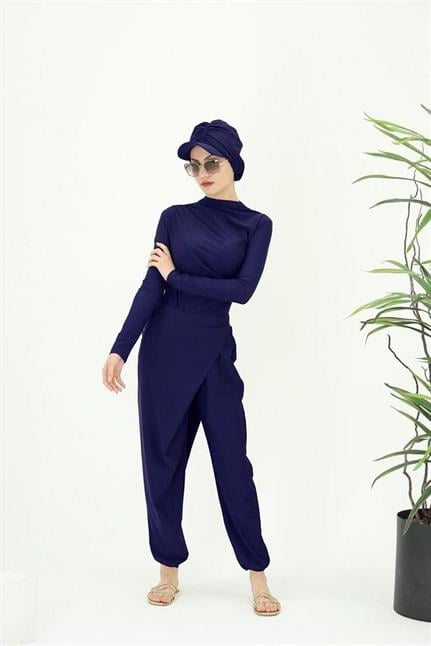 Betty Ikili Lacivert Tasarım Tesettür Mayo Takım