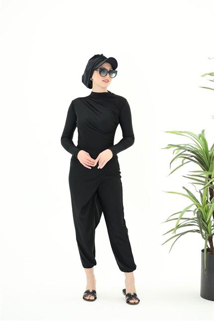 Betty Ikili Siyah Tasarım Tesettür Mayo Takım